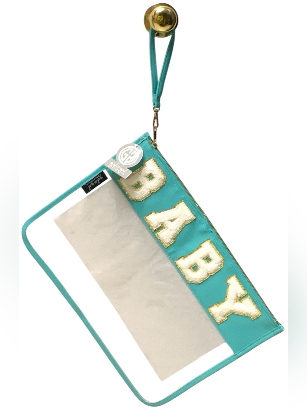 Girlie Girl Originals Chenille Letter Baby Clear Zipper Beach Candy Bag NWT